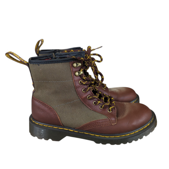 Dr Martens 1460 Panel Junior Girls 4 Leather Canvas Combat Boots Lug Flannel - Picture 1 of 9